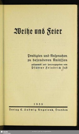 Weihe und Feier : Predigten und Ansprachen zu besonderen Anlässen