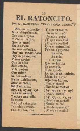 El Ratoncito. : (De la zarzuela "Enseñanza Libre.")