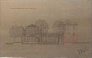 Littmann, Max; München, Briennerstr.; Diskontgesellschaft, Gartenbebauung Palais Almeida - Ansicht m. Schnitt
