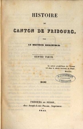 Histoire du Canton de Fribourg, 2