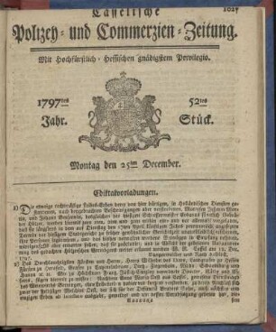 52tes Stueck, Montag den 25ten December 1797
