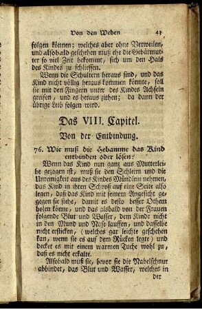 Das VIII. Capitel. Von der Entbindung.
