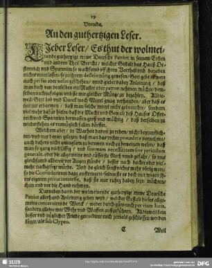 Vorrede. An den guthertzigen Leser