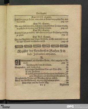 Register der fürnehmsten Sachen, so in dieser Instruction enthalten.