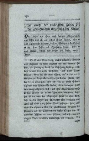 Ueber einige der wichtigsten Fehler bey der gewöhnlichen Erziehung der Kinder.