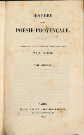 Histoire de la poésie provençale. 2