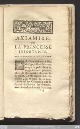 Axiamire, Ou La Princesse Infortunée.