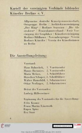 Kartell der vereinigten Verbände bildender Künstler Berlins e. V. / Die Ausstellungsleitung