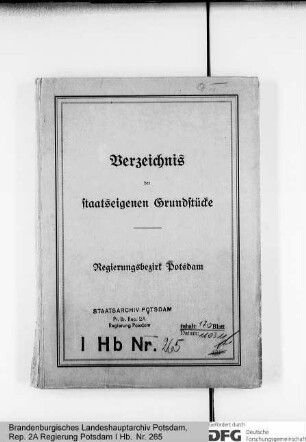 Verzeichnis der staatseigenen Grundstücke im Regierungsbezirk Potsdam