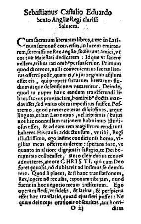 Sebastianus Castalio Eduardo Sexto Angliæ Regi clariss: Salutem.