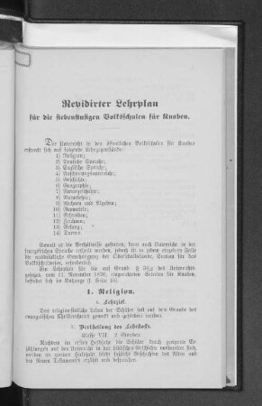 Revidirter Lehrplan für die siebenstufigen Volksschulen für Knaben.