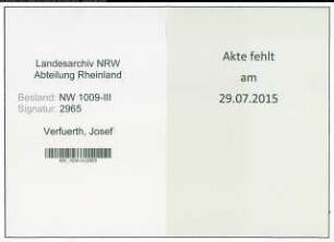 Entnazifizierung Josef Verfuerth , geb. 25.10.1901 (Justizsekretaer)
