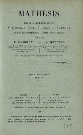 TOME SEPTIÈME AVRIL 1887.