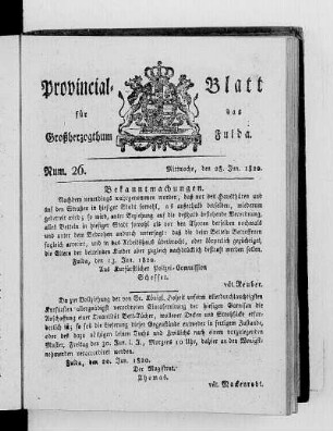 Num. 26, Ausgabe vom 28. Juni 1820