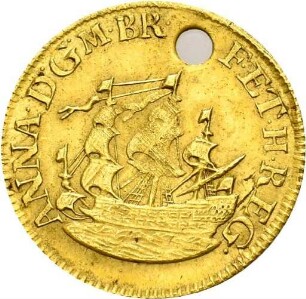 Gelochtes Touch-Piece der Königin Anne von Großbritannien, um 1707