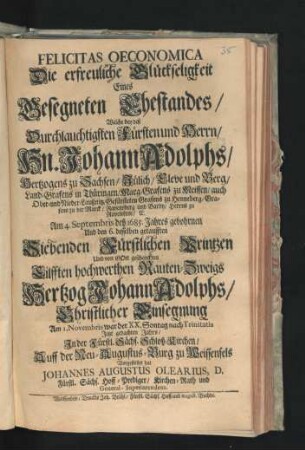 Felicitas Oeconomica Die erfreuliche Glückseligkeit Eines Gesegneten Ehestandes