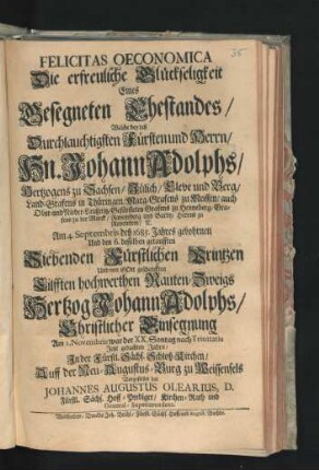 Felicitas Oeconomica Die erfreuliche Glückseligkeit Eines Gesegneten Ehestandes