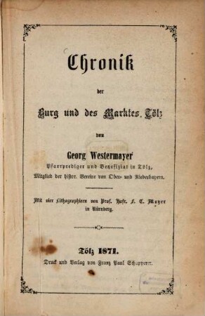 Chronik der Burg und des Marktes Tölz