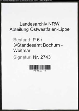 Heiratsregister Standesamt Bochum-Weitmar