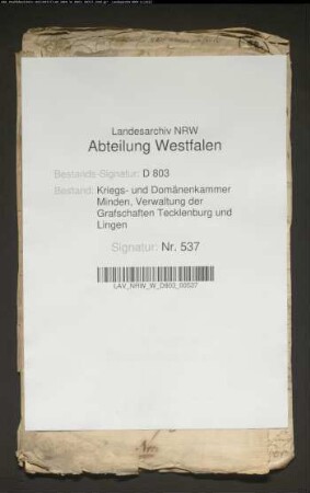 Die vom Akziseinspektor Naber für die Akziseeinnahme zu Ibbenbüren bestellte Kaution