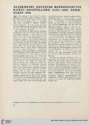 Allgemeine Deutsche retrospektive Kunst-Ausstellung 1650 - 1800 Darmstadt 1914