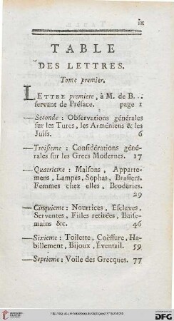 Table des lettres: Tome premier