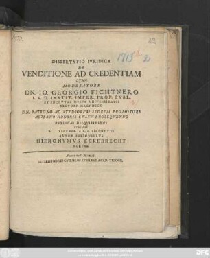 Dissertatio Ivridica De Venditione Ad Credentiam