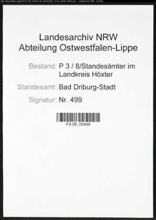 Sterberegister Standesamt Bad Driburg-Stadt