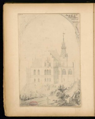 Landhaus mit Jagd-Rendez-vous Monatskonkurrenz Dezember 1884: Aufriss Seitenansicht