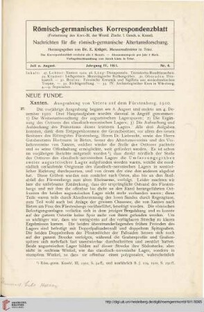 4: Xanten : Ausgrabung von Vetera auf dem Fürstenberg, 1910