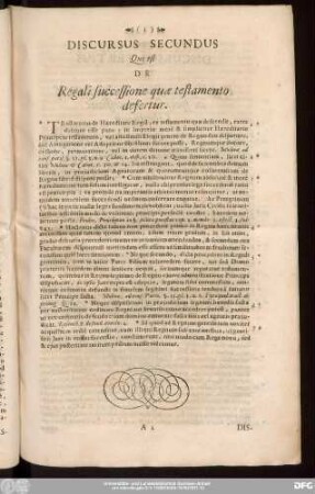 Discursus Secundus Qui est De Regali successione quae testamento defertur.