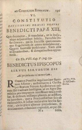 VI. Constitutio Sanctissimi Domini Nostri Benedicti Papae XIII.