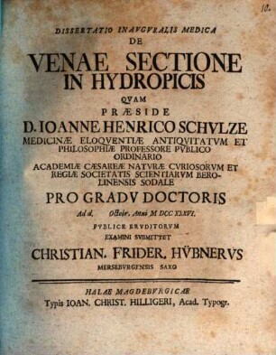 Diss. inaug. med. de venae sectione in hydropicis