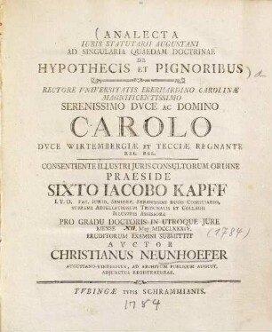 Analecta iuris statutarii Augustani ad singularia quaedam doctrinae de hypothecis et pignoribus