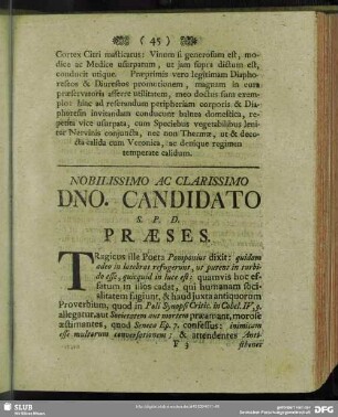 Nobilissimo Ac Clarissimo Dno. Candidato S. P. D. Praeses