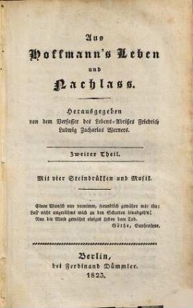 Aus Hoffmann's Leben und Nachlass, Zweiter Theil