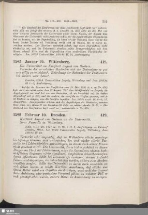418. 1582, Januar 29. Wittenberg