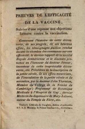 Preuves de l'Efficacité de la Vaccine