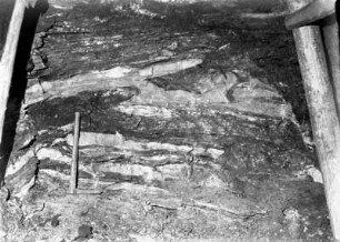 Carolaschacht. 150. Fallstrecke, vor Ort. "Bergschüsse" im Hauptflöz der Steinkohle im Unterrotliegenden : Freital-Zauckerode. Carolaschacht. 150. Fallstrecke, vor Ort. "Bergschüsse" im Hauptflöz der Steinkohle im Unterrotliegenden