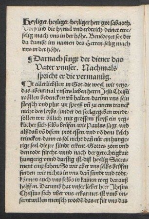 Darnach singt der diener das || Vater vnnser. Nachmals || spricht er die vermanug. ||