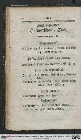Hochfürstlicher Hofmarschall = Stab