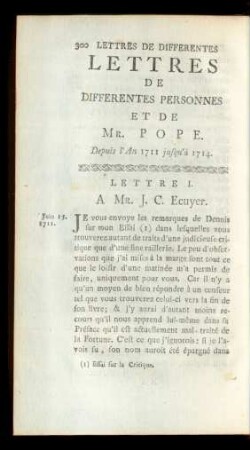 Lettres De Differentes Personnes Et De Mr. Pope