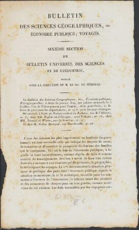 Sixième Section: Bulletin des sciences géographiques, etc. économie publique; voyages