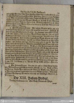 Die XIII. Paßion-Predigt. Torrens Kidron in via. Der Bach Kidron am Wege