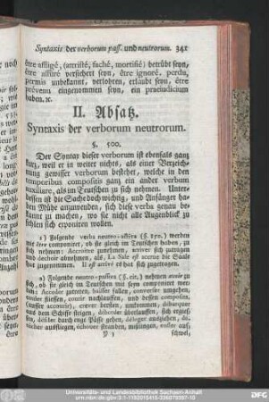 II. Absatz. Syntaxis der verborum neutrorum.
