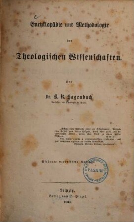 Encyklopädie und Methodologie der theologischen Wissenschaften