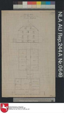 Vorderansicht und Grundriß vom Wohnhaus der Domäne Schafhaus bei MOORWEG Kolorierte Zeichnung von Schwägermann Papier Format 26,1x42,0 M 1:161