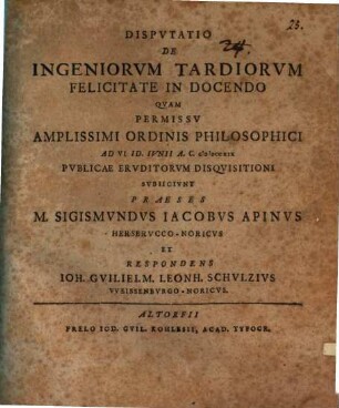 Disp. de ingeniorum tardiorum felicitate in docendo