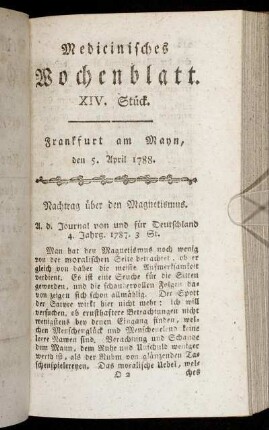 XIV. Stück. Frankfurt am Mayn, den 5. April 1788. - XVII. Stück. Frankfurt am Mayn, den 26. April 1788.