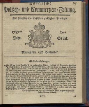 38tes Stueck, Montag den 18ten September 1797